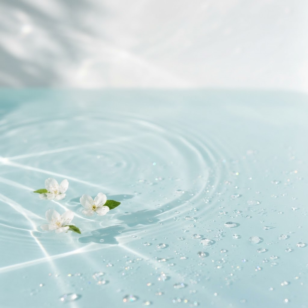 AIで生成した水面と白い花の背景画像